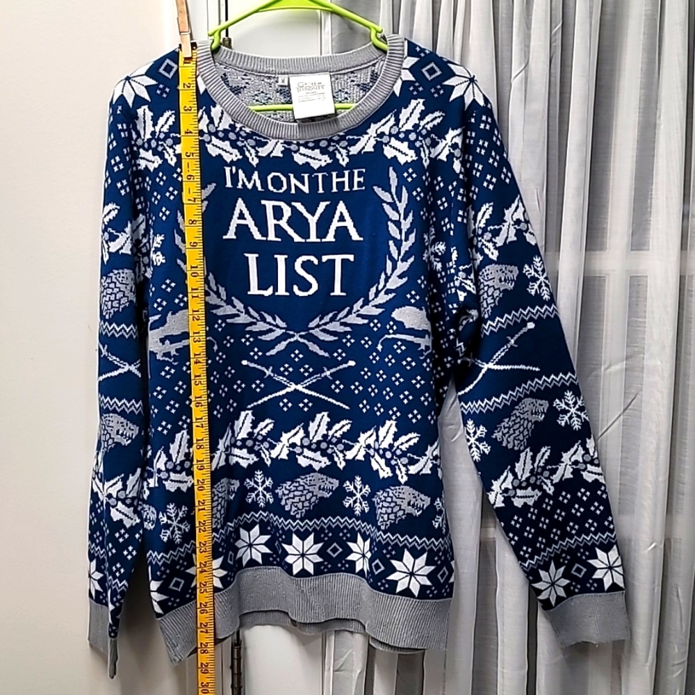 Game of Thrones I'M ON THE ARYA LIST sweater.  Size M